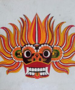 This is a vibrant painting of a traditional Sri Lankan mask, created on canvas using oil paints.