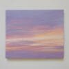 An abstract painting of a sunset sky with yellows, oranges, and pinks peaking through the purple sky to create a beautiful abstract sunset.