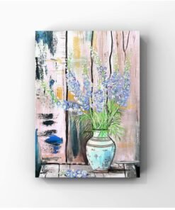 Alternative view of Blue delphiniums in Rustic Vase